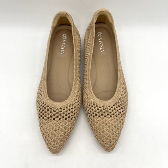 VIVAIA Aria Pointed Toe Breathable Mesh Ballet Flat Women 5.5 Almond Tan Comfort - Picture 3 of 10